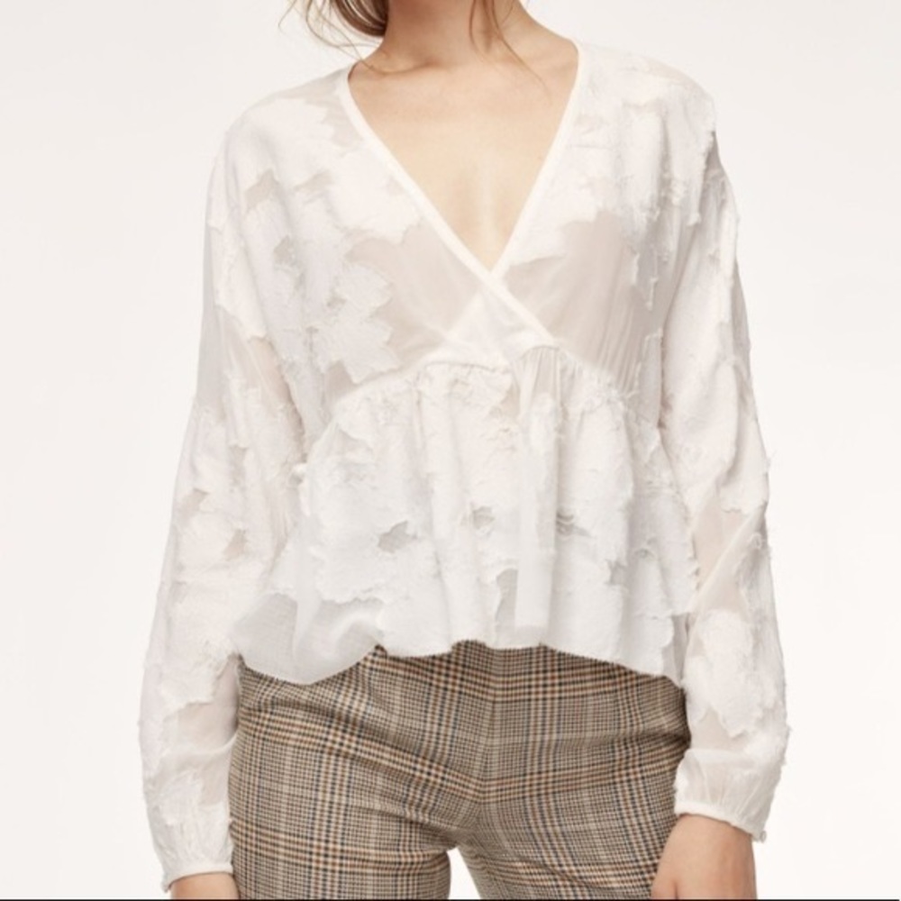 Aritzia White Floral Blouse